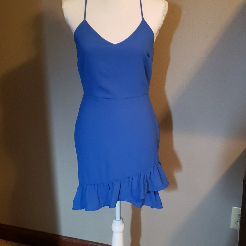 Lush blue ruffle hem dress